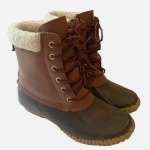 TOMMY HILFIGER | Women’s Brown Russel Faux Fur Lined Leather Duck Boots | Size 7